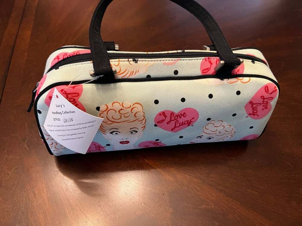 I Love Lucy Handbag Collection Style 3010 Top Handle Bag Purse Light Blue Polka